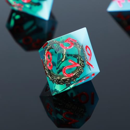 UBEUCK 7-Piece Octopus Tentacle Polyhedral Dice Set – White & Green Resin D&D RPG Dice with Box