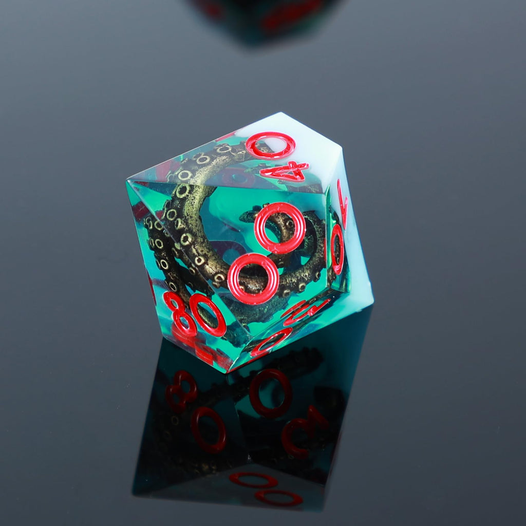 UBEUCK 7-Piece Octopus Tentacle Polyhedral Dice Set – White & Green Resin D&D RPG Dice with Box