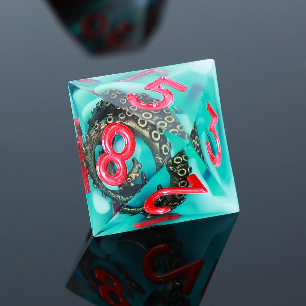 UBEUCK 7-Piece Octopus Tentacle Polyhedral Dice Set – White & Green Resin D&D RPG Dice with Box