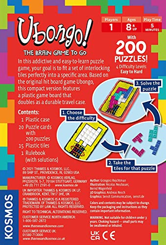 Ubongo: The Brain Game to Go – 200 Puzzles, 4 Levels, Solo Tile-Fitting Puzzle for Ages 8+