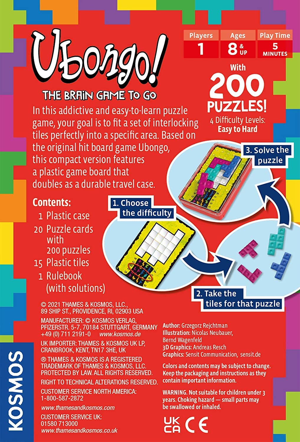 Ubongo: The Brain Game to Go – 200 Puzzles, 4 Levels, Solo Tile-Fitting Puzzle for Ages 8+