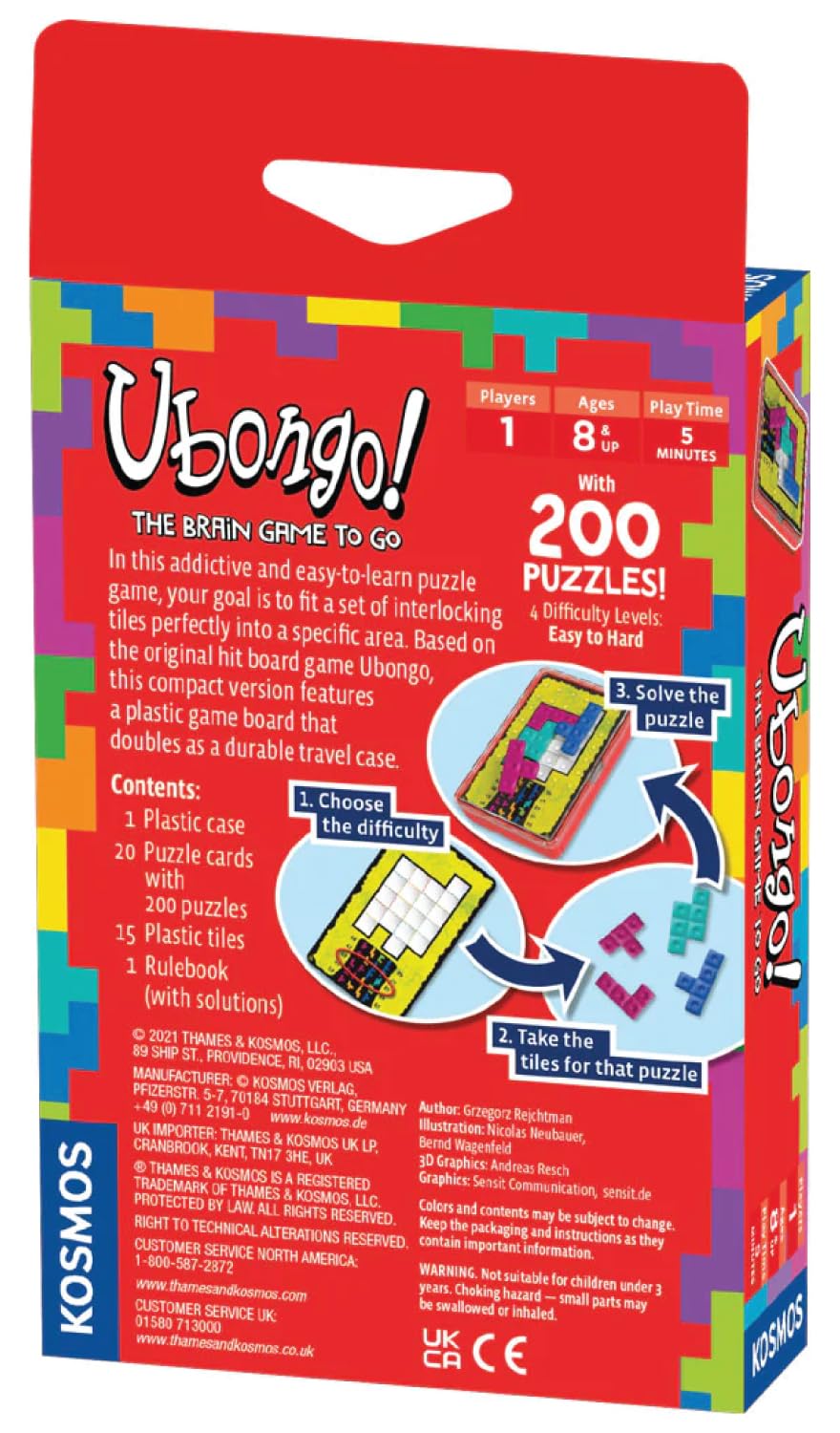 Ubongo: The Brain Game to Go – 200 Puzzles, 4 Levels, Solo Tile-Fitting Puzzle for Ages 8+