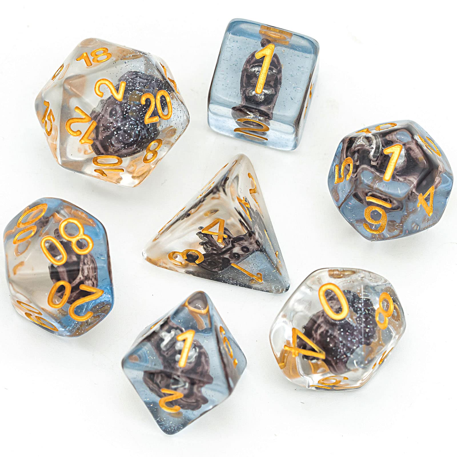 UDIXI 7-Die Polyhedral D&D Dice Set with Vintage Sailboat – Resin RPG Dice with Velvet Bag