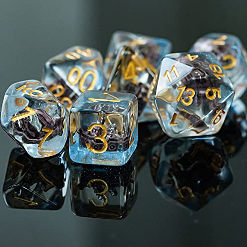 UDIXI 7-Die Polyhedral D&D Dice Set with Vintage Sailboat – Resin RPG Dice with Velvet Bag
