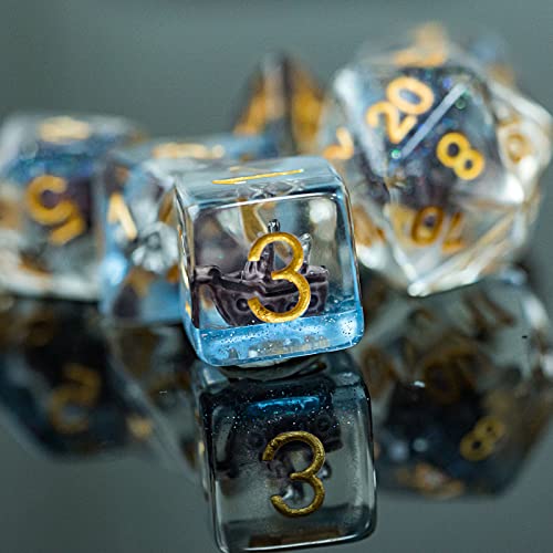 UDIXI 7-Die Polyhedral D&D Dice Set with Vintage Sailboat – Resin RPG Dice with Velvet Bag