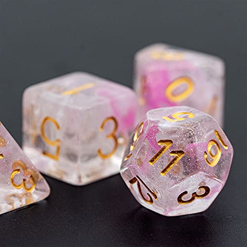 UDIXI 7PCS Resin D&D Dice Set - Sea Magic Pink White Polyhedral for RPG