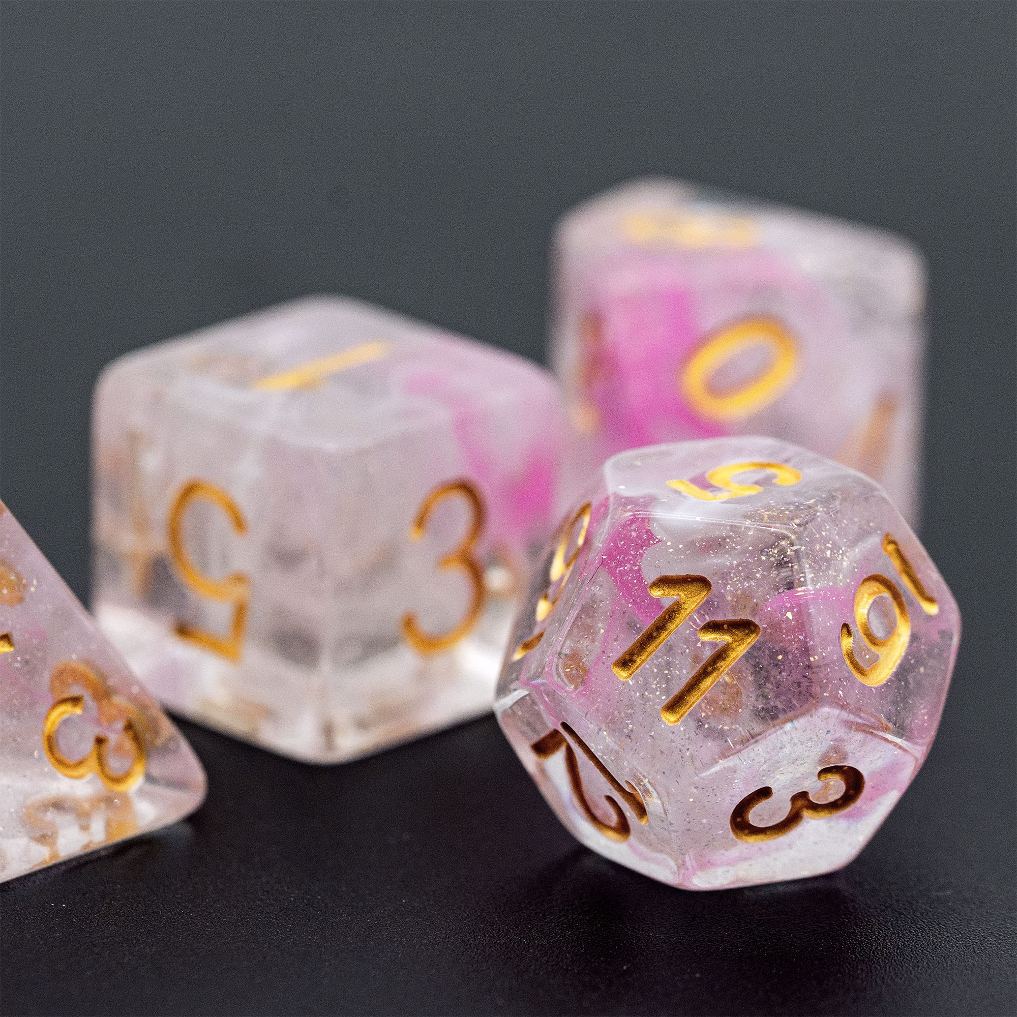 UDIXI 7PCS Resin D&D Dice Set - Sea Magic Pink White Polyhedral for RPG