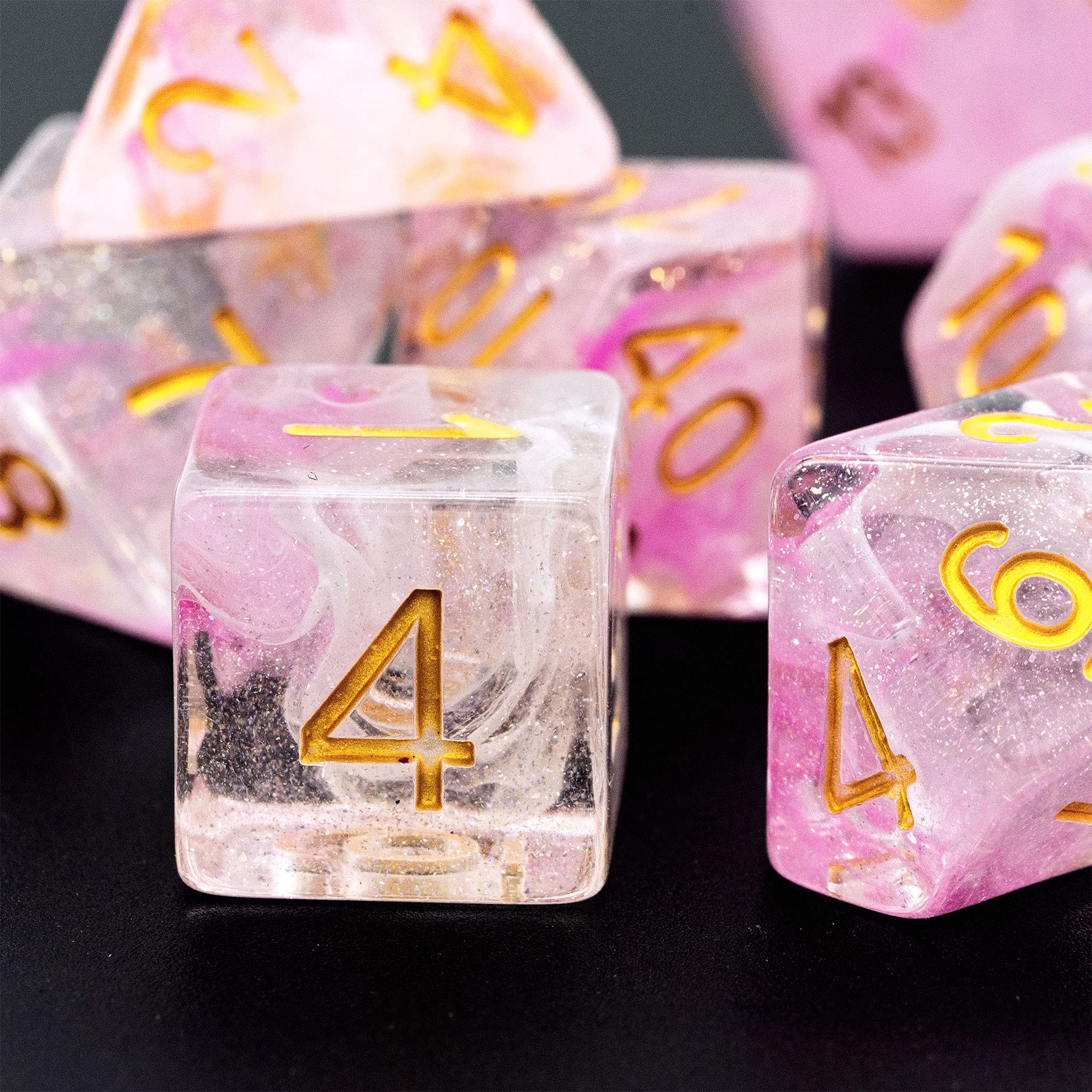 UDIXI 7PCS Resin D&D Dice Set - Sea Magic Pink White Polyhedral for RPG