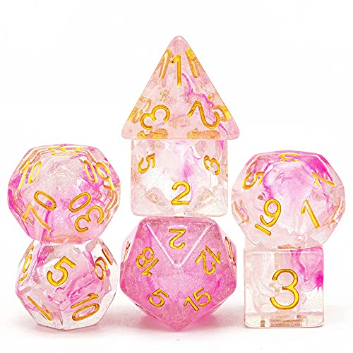 UDIXI 7PCS Resin D&D Dice Set - Sea Magic Pink White Polyhedral for RPG