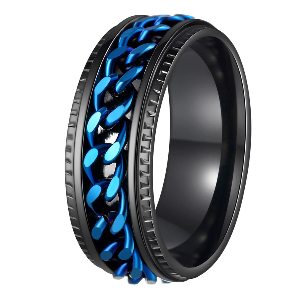 Udolfly Men's Fidget Ring – Anxiety Spinner Ring with Spinning Chain in Titanium Stainless Steel, Size 11, 8mm Wide