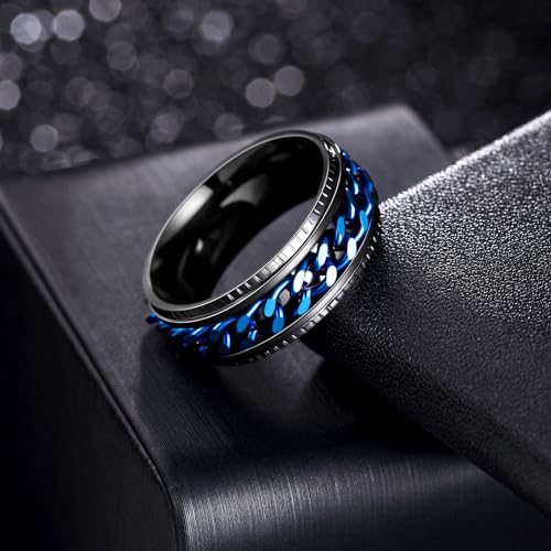 Udolfly Men's Fidget Ring – Anxiety Spinner Ring with Spinning Chain in Titanium Stainless Steel, Size 11, 8mm Wide