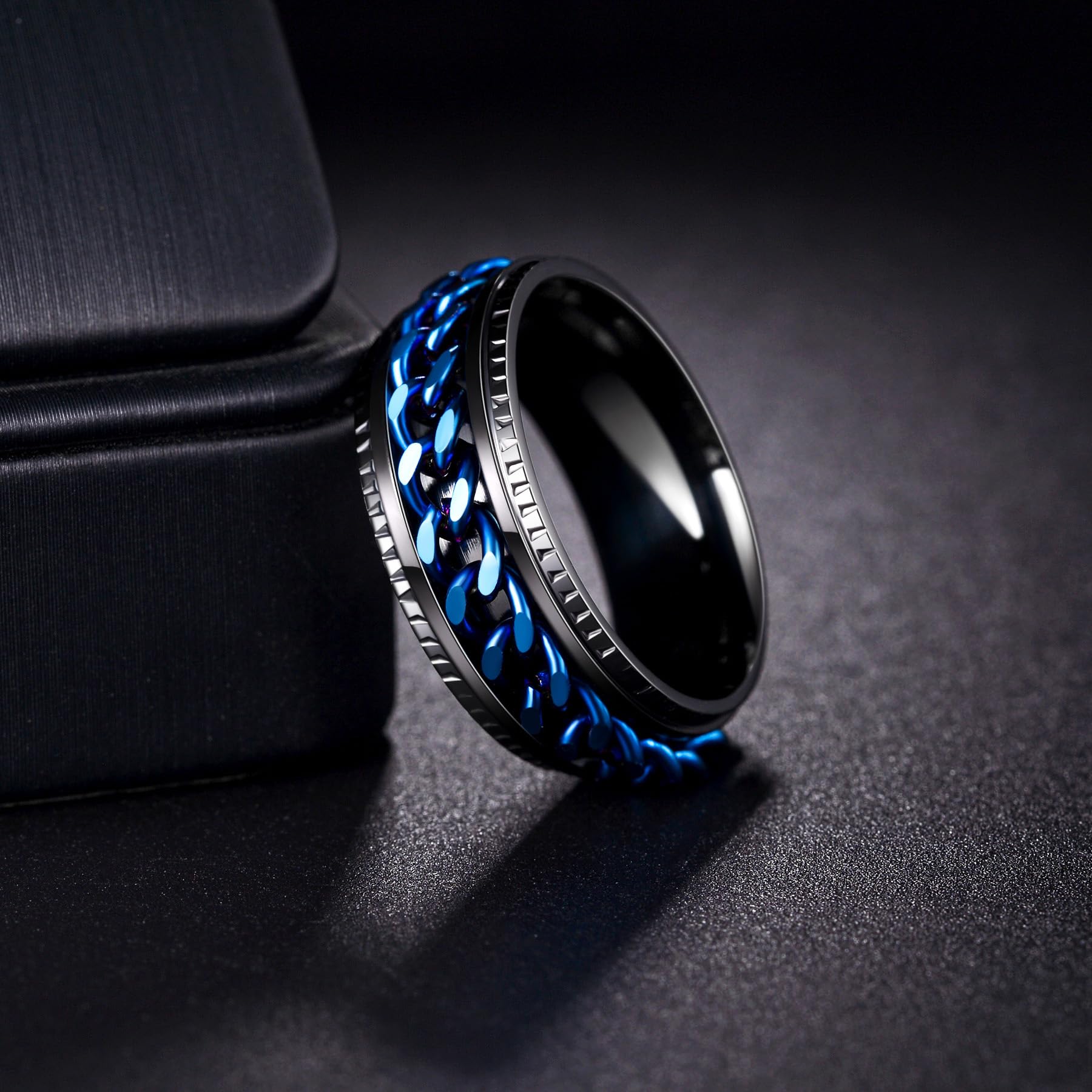 Udolfly Men's Fidget Ring – Anxiety Spinner Ring with Spinning Chain in Titanium Stainless Steel, Size 11, 8mm Wide