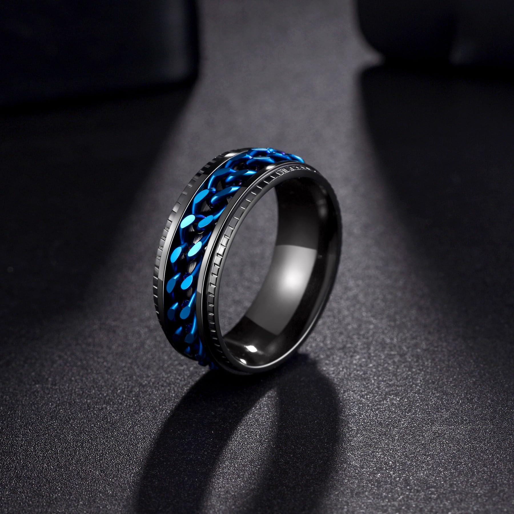 Udolfly Men's Fidget Ring – Anxiety Spinner Ring with Spinning Chain in Titanium Stainless Steel, Size 11, 8mm Wide