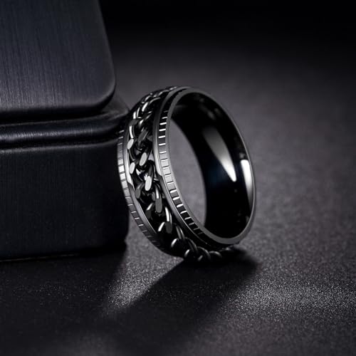 Udolfly Men's Fidget Spinner Ring – 8mm Titanium Stainless Steel with Rotating Chain, Stress Relief for Adults, Gift for Dad