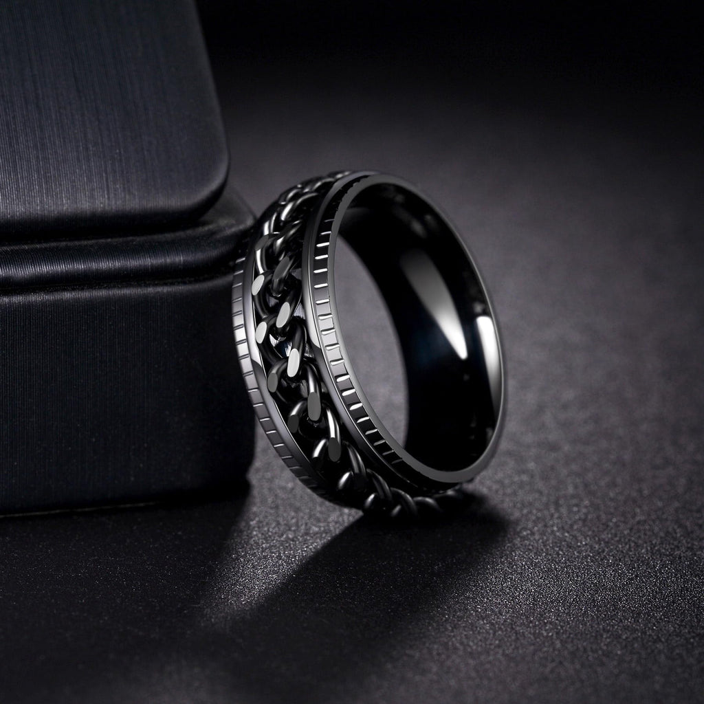 Udolfly Men's Fidget Spinner Ring – 8mm Titanium Stainless Steel with Rotating Chain, Stress Relief for Adults, Gift for Dad