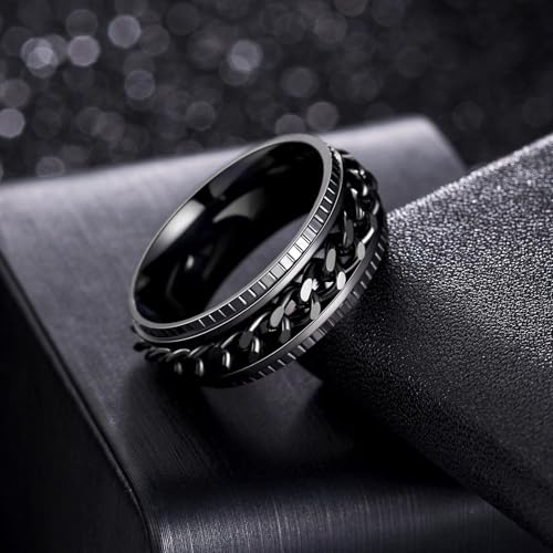 Udolfly Men's Fidget Spinner Ring – Titanium Stainless Steel Chain Ring for Anxiety Relief, 8mm Wide, Size 5-14
