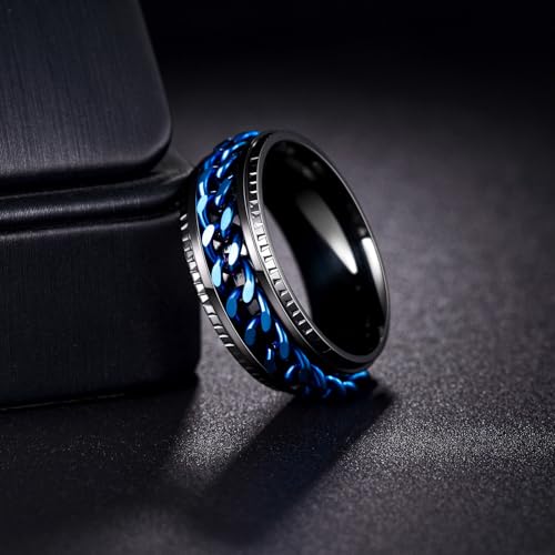 Udolfly Men's Titanium Spinner Ring – Anxiety Relief Fidget Ring with Chain Design, 8mm Wide, Size 8