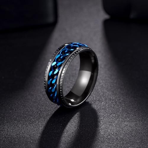 Udolfly Men's Titanium Spinner Ring – Anxiety Relief Fidget Ring with Chain Design, 8mm Wide, Size 8