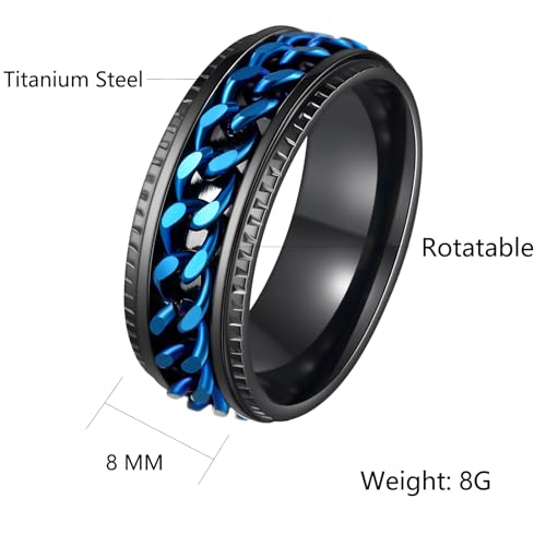 Udolfly Men's Titanium Spinner Ring – Anxiety Relief Fidget Ring with Chain Design, 8mm Wide, Size 8