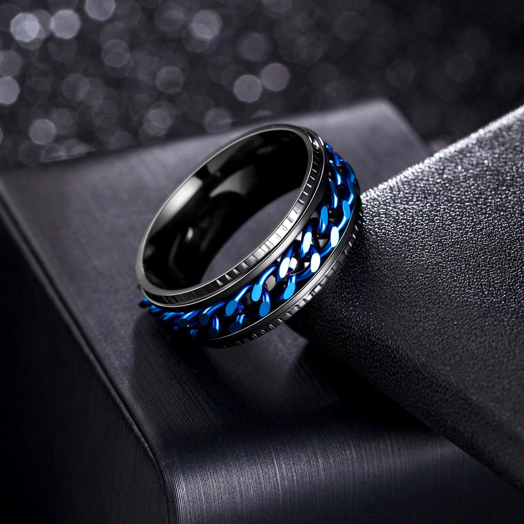 Udolfly Men's Titanium Spinner Ring – Anxiety Relief Fidget Ring with Chain Design, 8mm Wide, Size 8