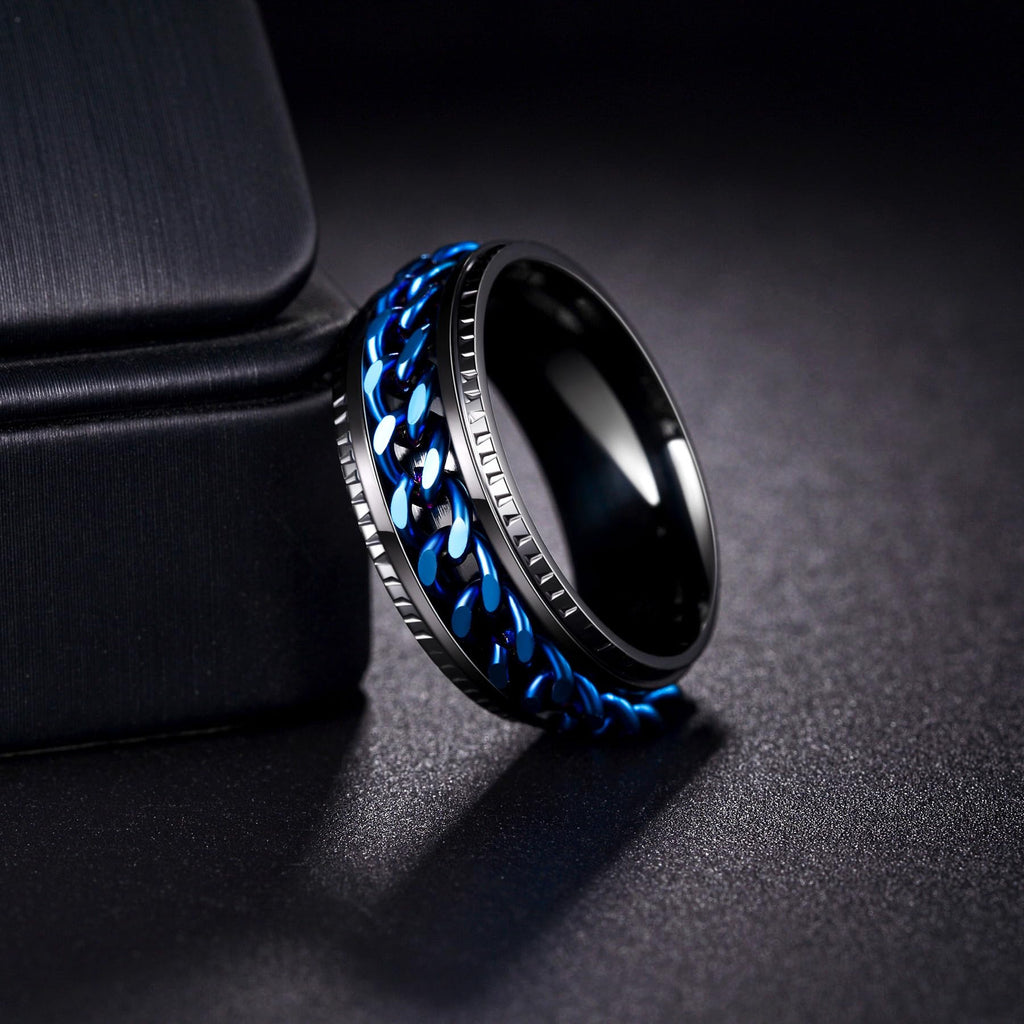 Udolfly Men's Titanium Spinner Ring – Anxiety Relief Fidget Ring with Chain Design, 8mm Wide, Size 8