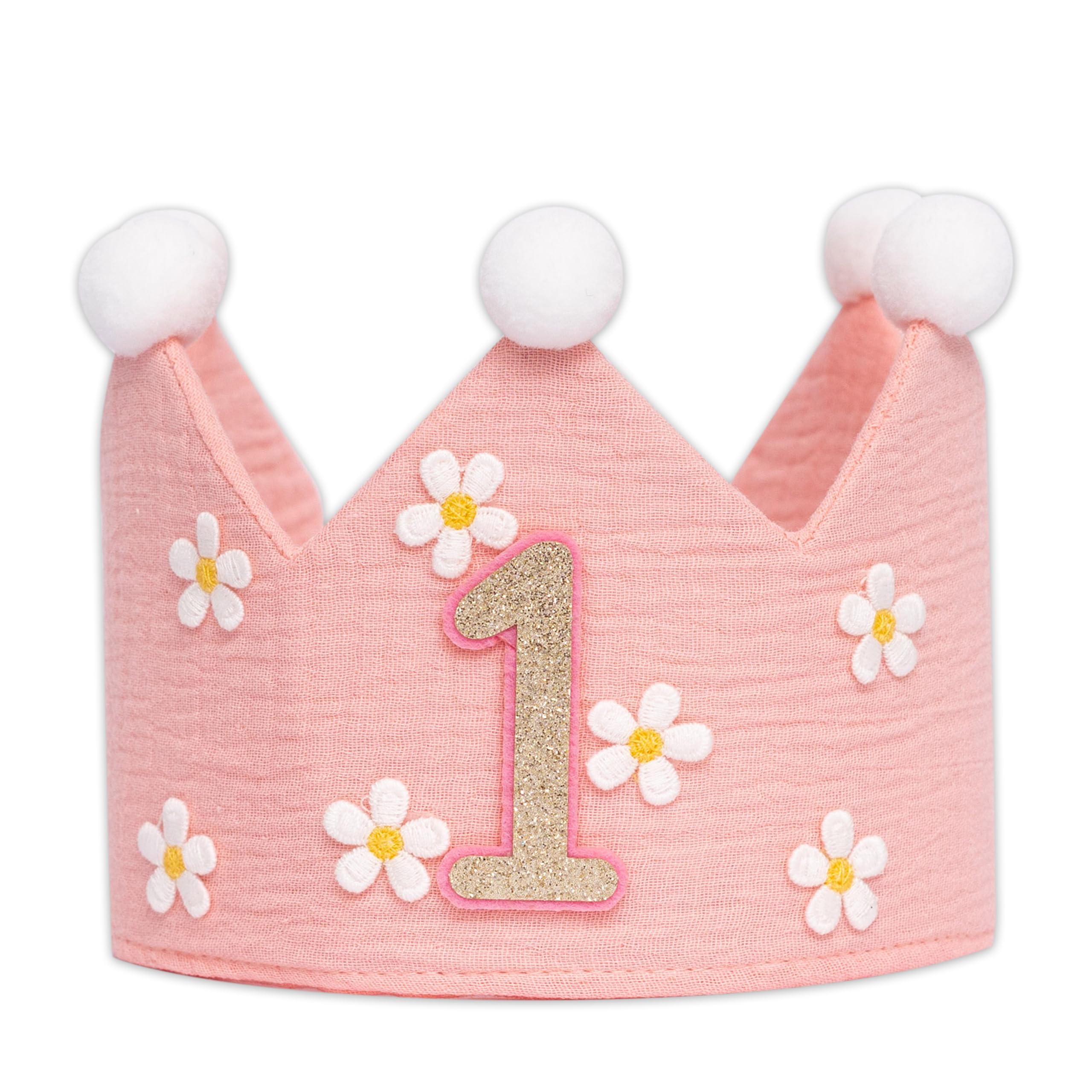 UDOTE Pink Muslin Crown Hat for Baby's First Birthday – Unisex Party Headwear for Boys or Girls