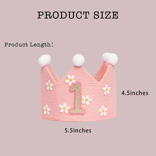 UDOTE Pink Muslin Crown Hat for Baby's First Birthday – Unisex Party Headwear for Boys or Girls