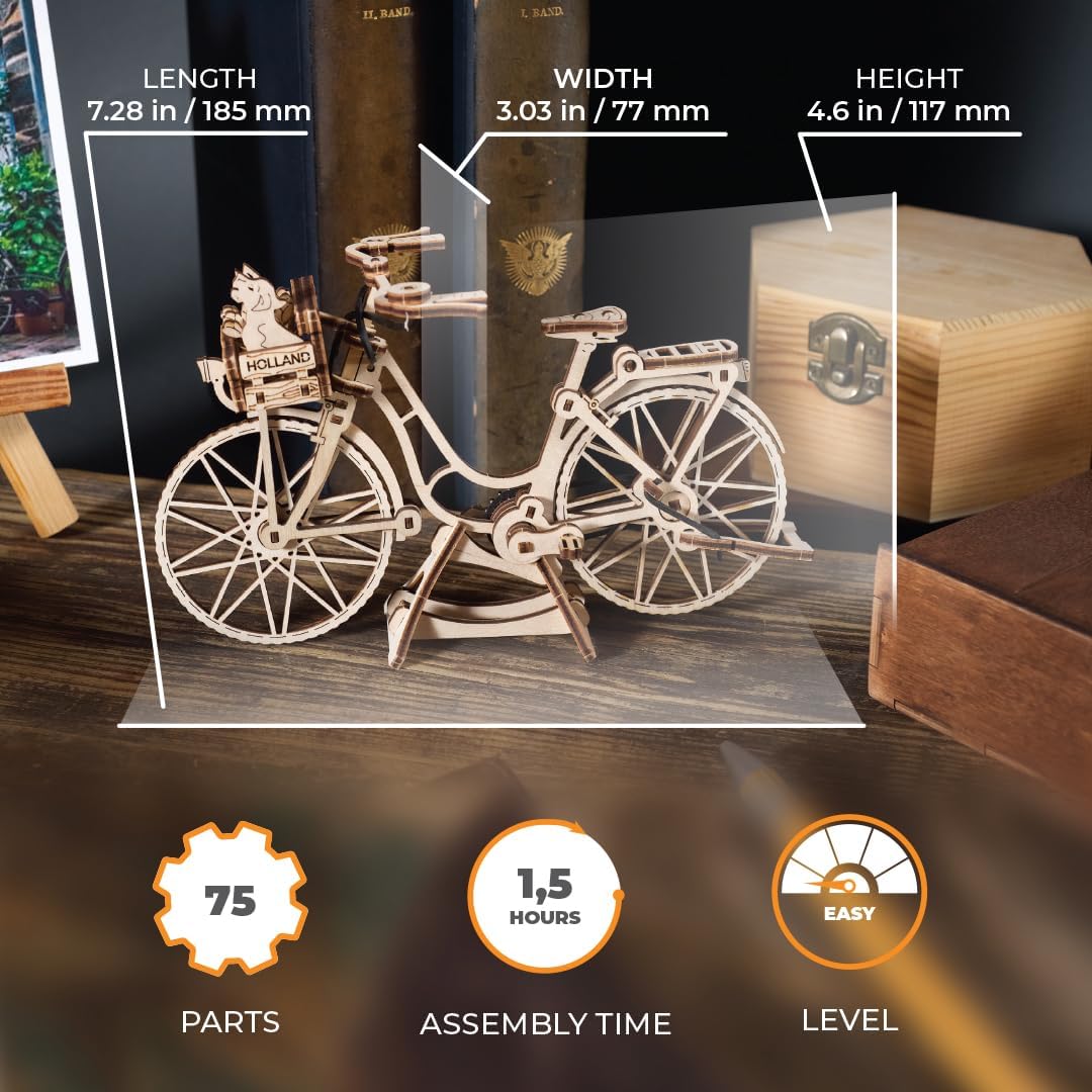 UGEARS Dutch Bicycle 3D Wooden Puzzle – 1:1850 Scale Model Kit for Adults