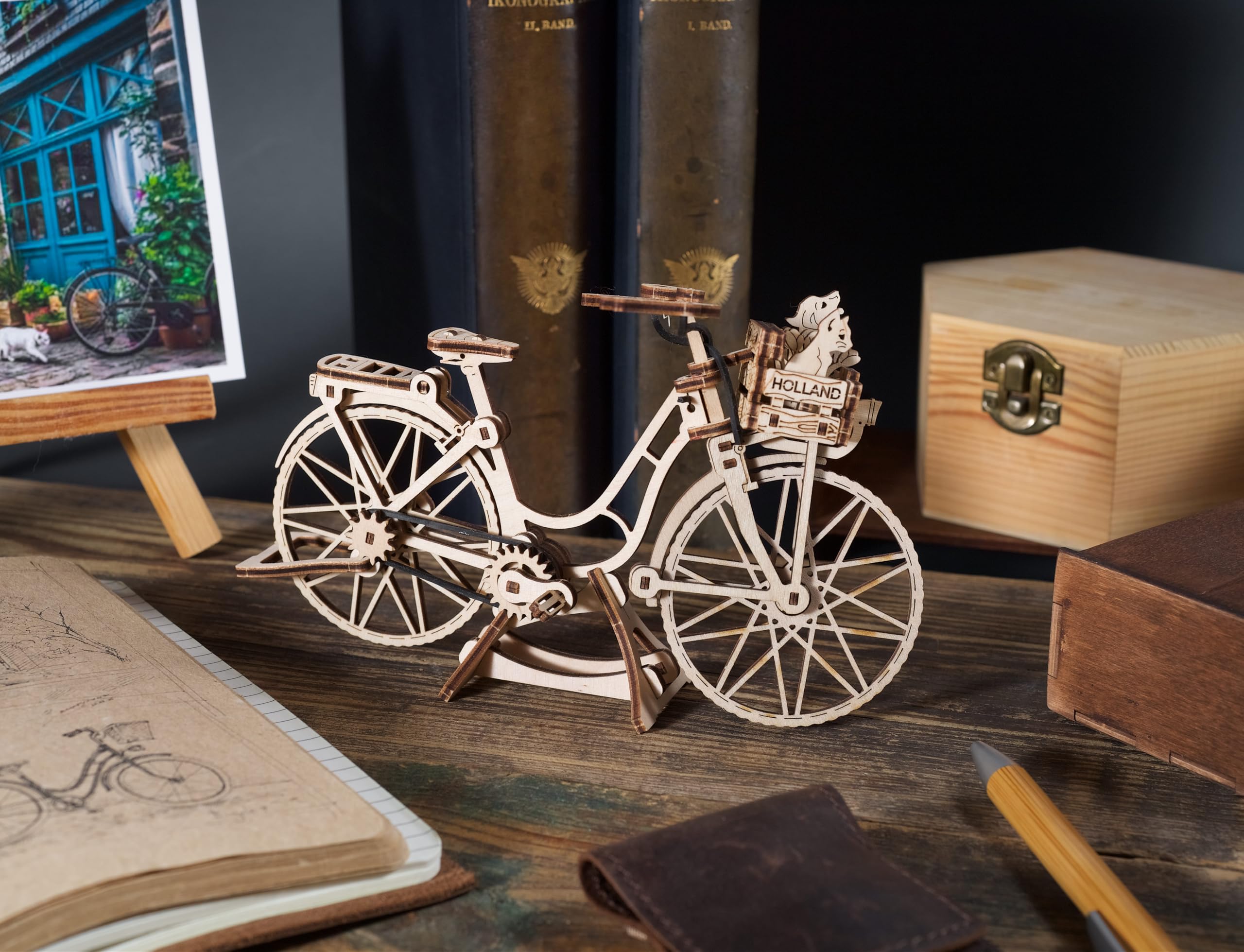 UGEARS Dutch Bicycle 3D Wooden Puzzle – 1:1850 Scale Model Kit for Adults