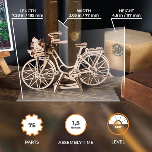 UGEARS Dutch Bicycle 3D Wooden Puzzle – 1:1850 Scale Model Kit for Adults