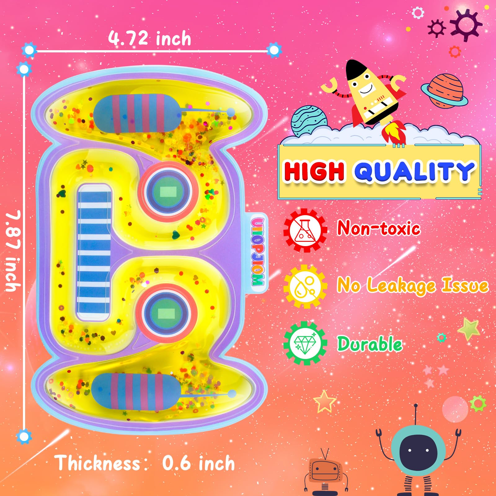 UIIOPJIOM 2-Pack Robot Fidget Tubes – Sensory Squishy Toys for Autism, ADHD, Travel & Easter Baskets (Blue & Yellow)