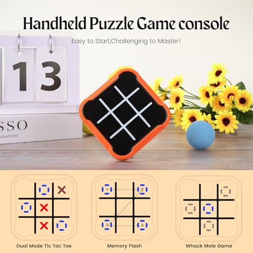 uimomn 4-in-1 Handheld Tic Tac Toe Game – Electronic Educational Toy with Memory Flash and Whack-a-Mole Modes