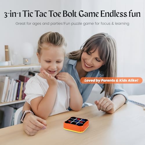 uimomn 4-in-1 Handheld Tic Tac Toe Game – Electronic Educational Toy with Memory Flash and Whack-a-Mole Modes