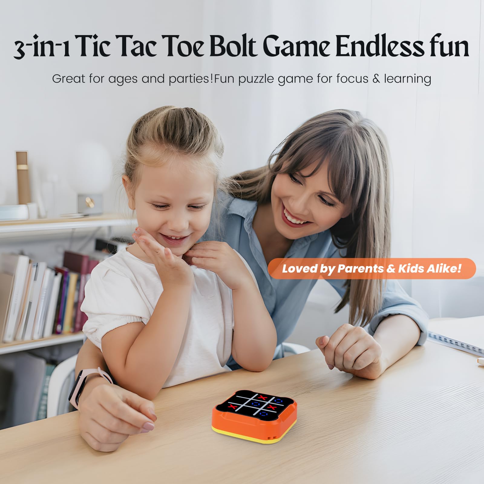 uimomn 4-in-1 Handheld Tic Tac Toe Game – Electronic Educational Toy with Memory Flash and Whack-a-Mole Modes