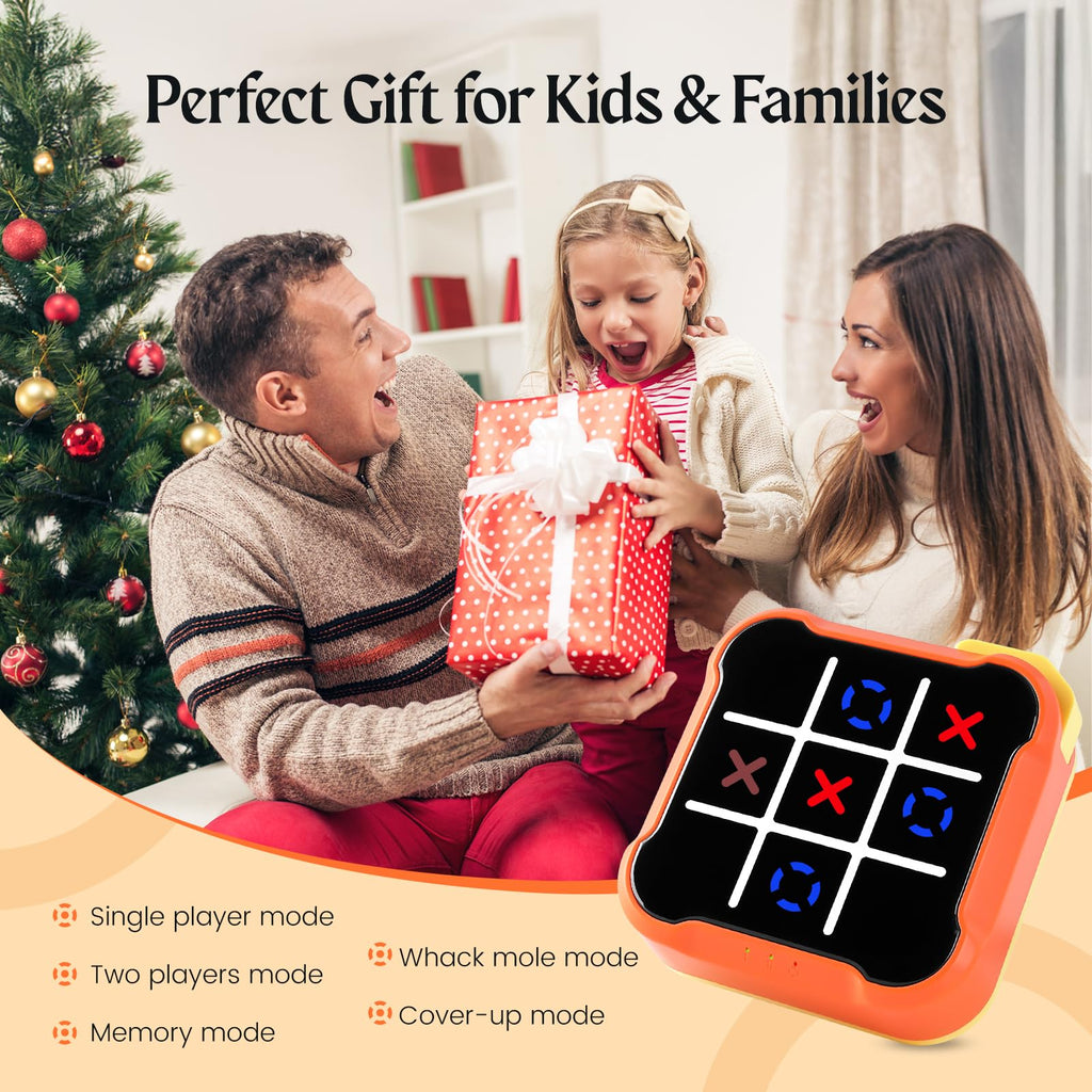uimomn 4-in-1 Handheld Tic Tac Toe Game – Electronic Educational Toy with Memory Flash and Whack-a-Mole Modes