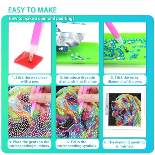 UiSdfuy 4-Pack Diamond Art Kits for Kids – Lion, Owl, Leopard, Parrot (6x6 Inches)