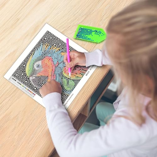 UiSdfuy 4-Pack Diamond Art Kits for Kids – Lion, Owl, Leopard, Parrot (6x6 Inches)