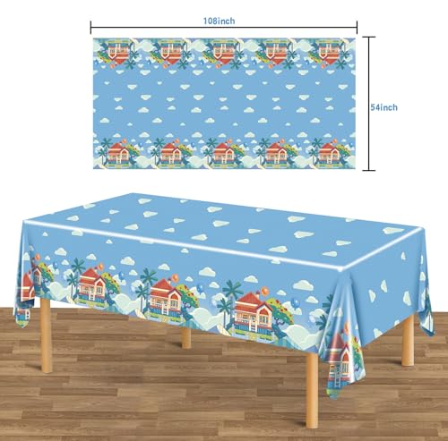 UKKJOM Blue Dog Birthday Tablecloth Set (3 Pack) - 108x54 Inch PE Plastic Party Table Cover
