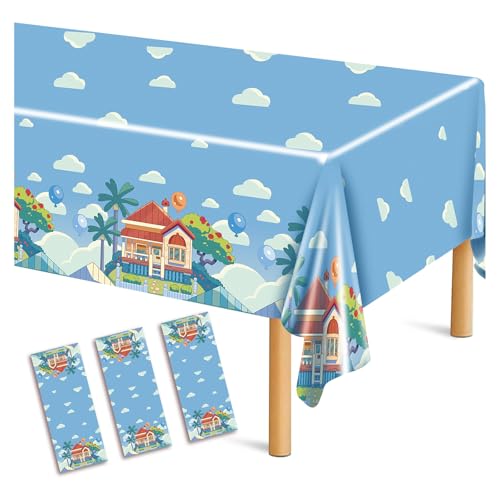 UKKJOM Blue Dog Birthday Tablecloth Set (3 Pack) - 108x54 Inch PE Plastic Party Table Cover