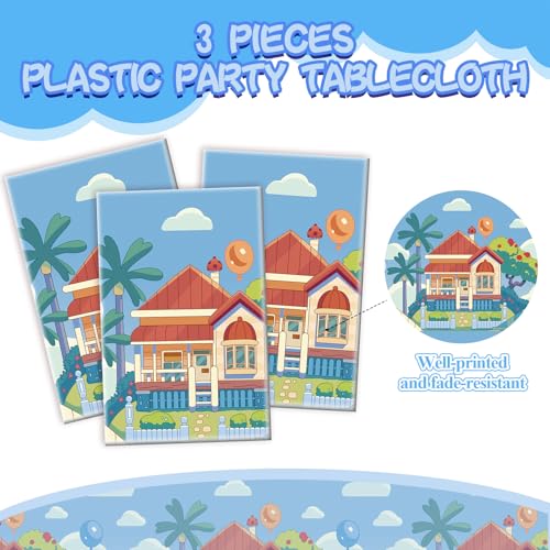 UKKJOM Blue Dog Birthday Tablecloth Set (3 Pack) - 108x54 Inch PE Plastic Party Table Cover