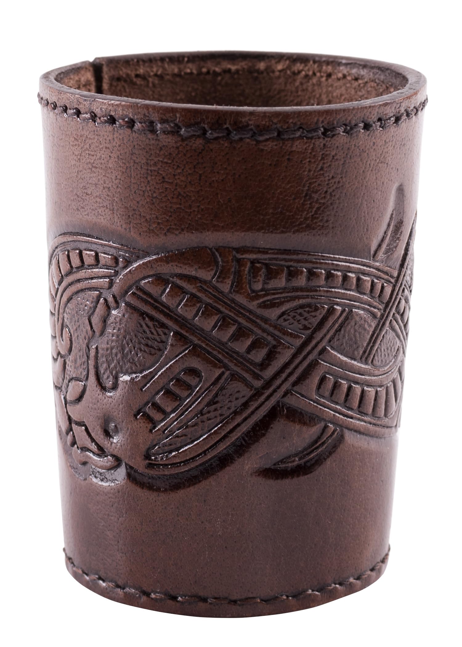 Ulfberth Viking Dice Cup – Genuine Buffalo Leather, Embossed Jelling Style (Brown)