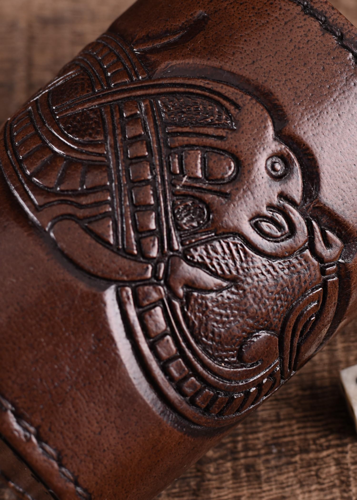Ulfberth Viking Dice Cup – Genuine Buffalo Leather, Embossed Jelling Style (Brown)
