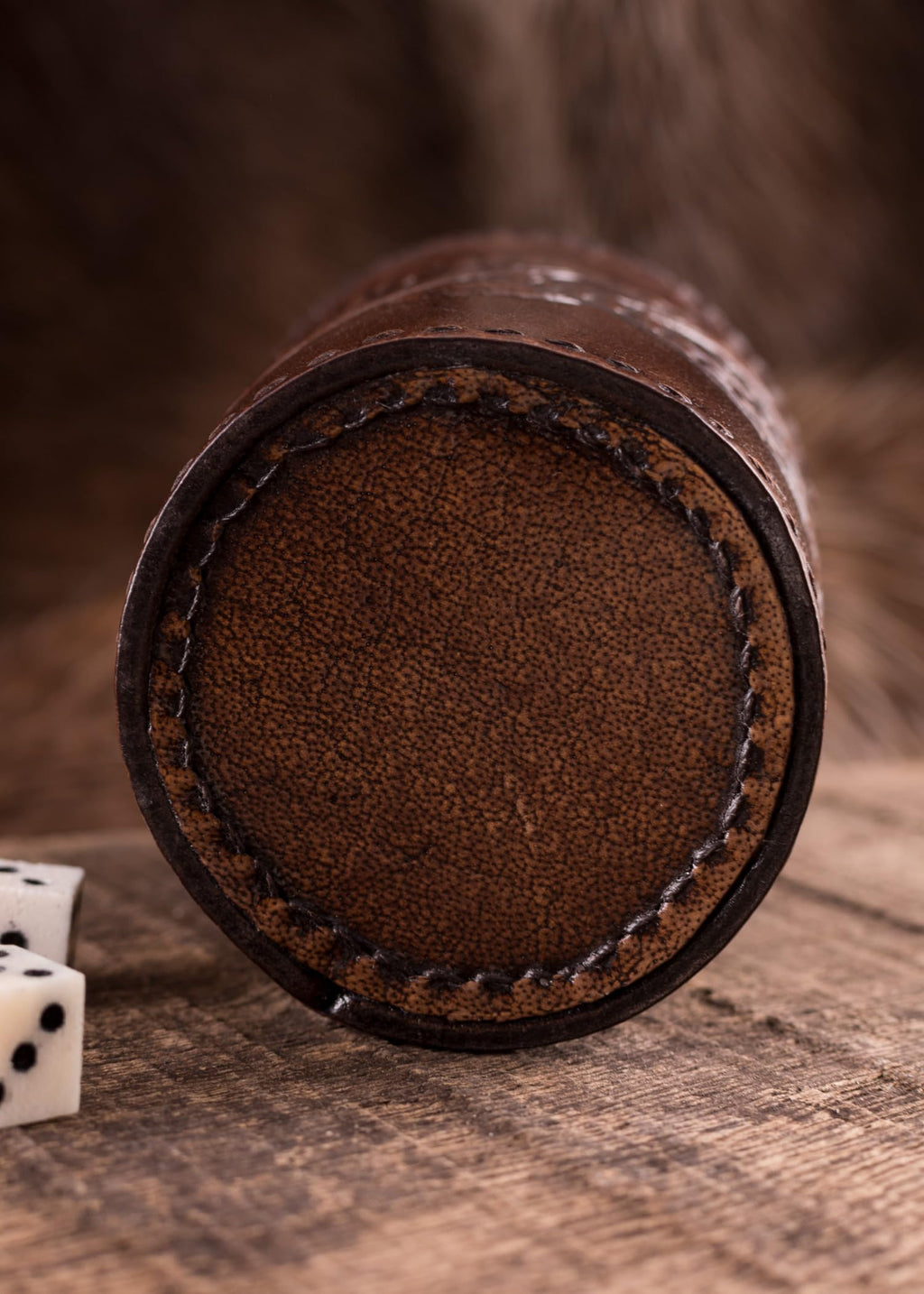 Ulfberth Viking Dice Cup – Genuine Buffalo Leather, Embossed Jelling Style (Brown)
