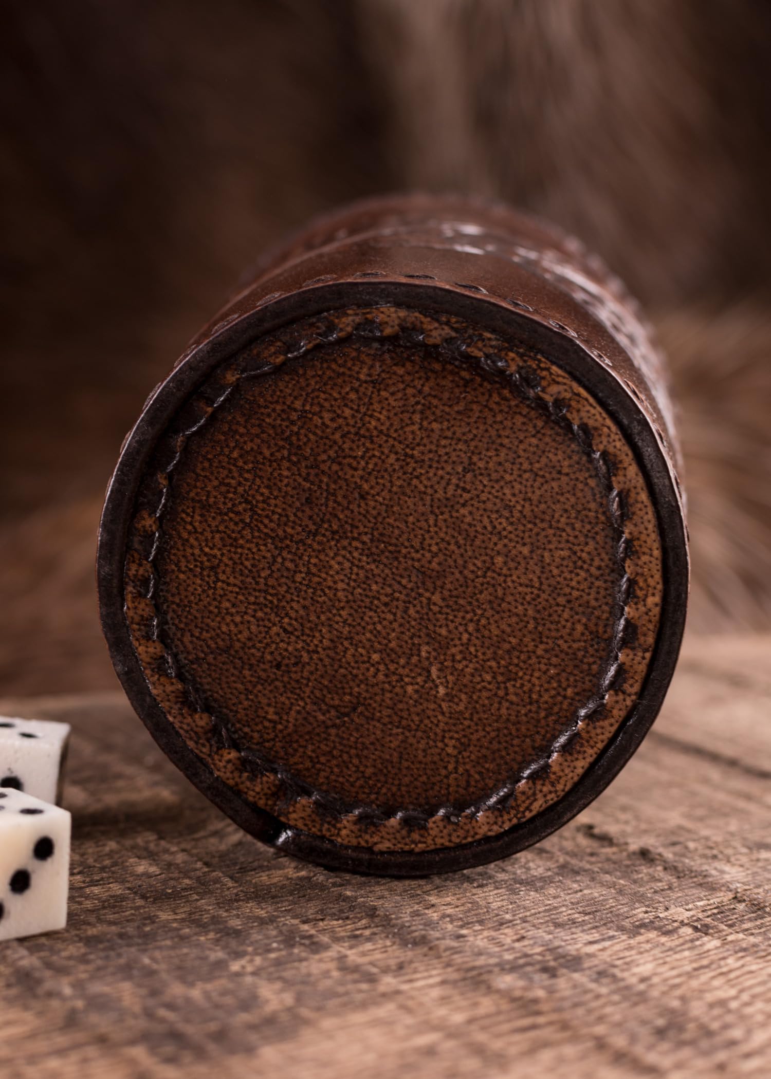 Ulfberth Viking Dice Cup – Genuine Buffalo Leather, Embossed Jelling Style (Brown)