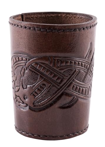 Ulfberth Viking Dice Cup – Genuine Buffalo Leather, Embossed Jelling Style (Brown)