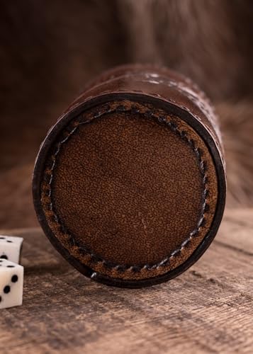 Ulfberth Viking Dice Cup – Genuine Buffalo Leather, Embossed Jelling Style (Brown)