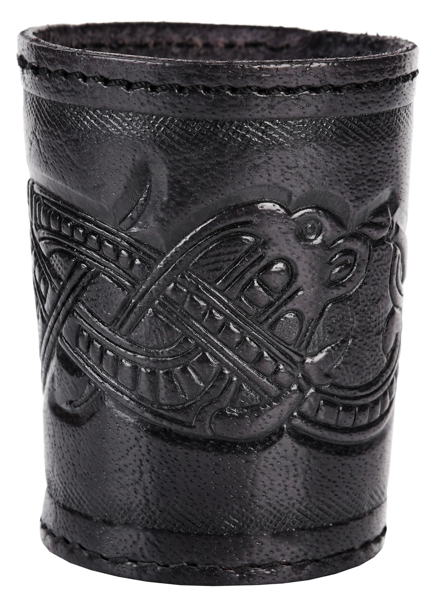 Ulfberth Viking Dice Cup – Genuine Buffalo Leather with Embossed Jelling Motif (Black)