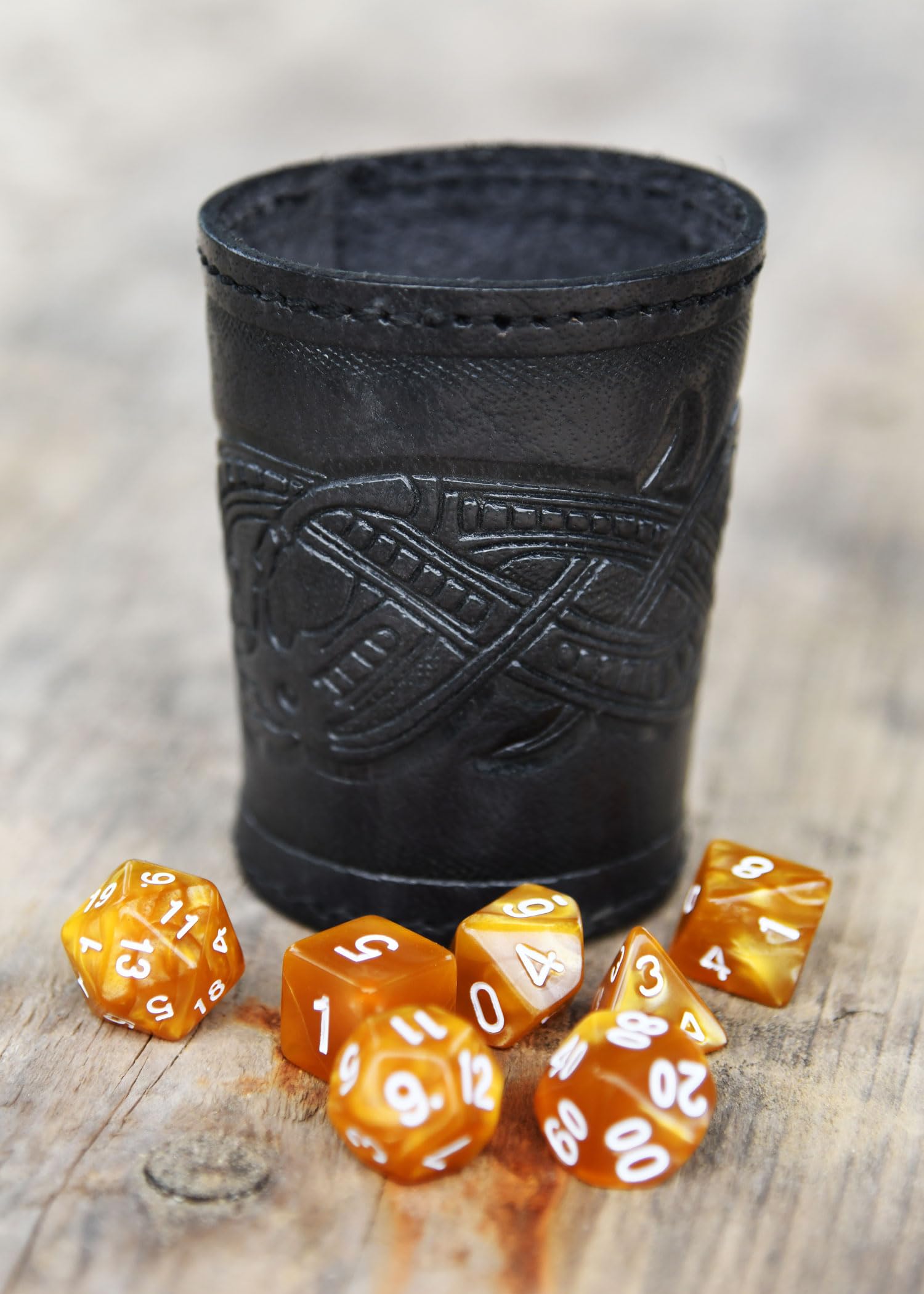 Ulfberth Viking Dice Cup – Genuine Buffalo Leather with Embossed Jelling Motif (Black)