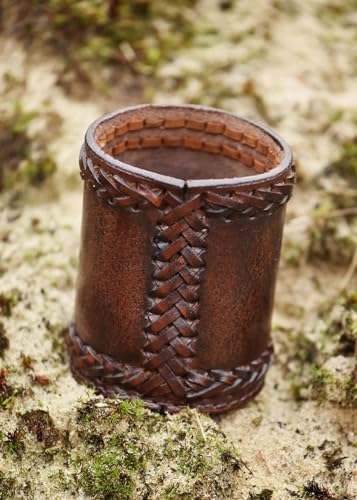 Ulfberth Viking Dice Cup – Genuine Leather Embossed Thor's Hammer Design, Brown