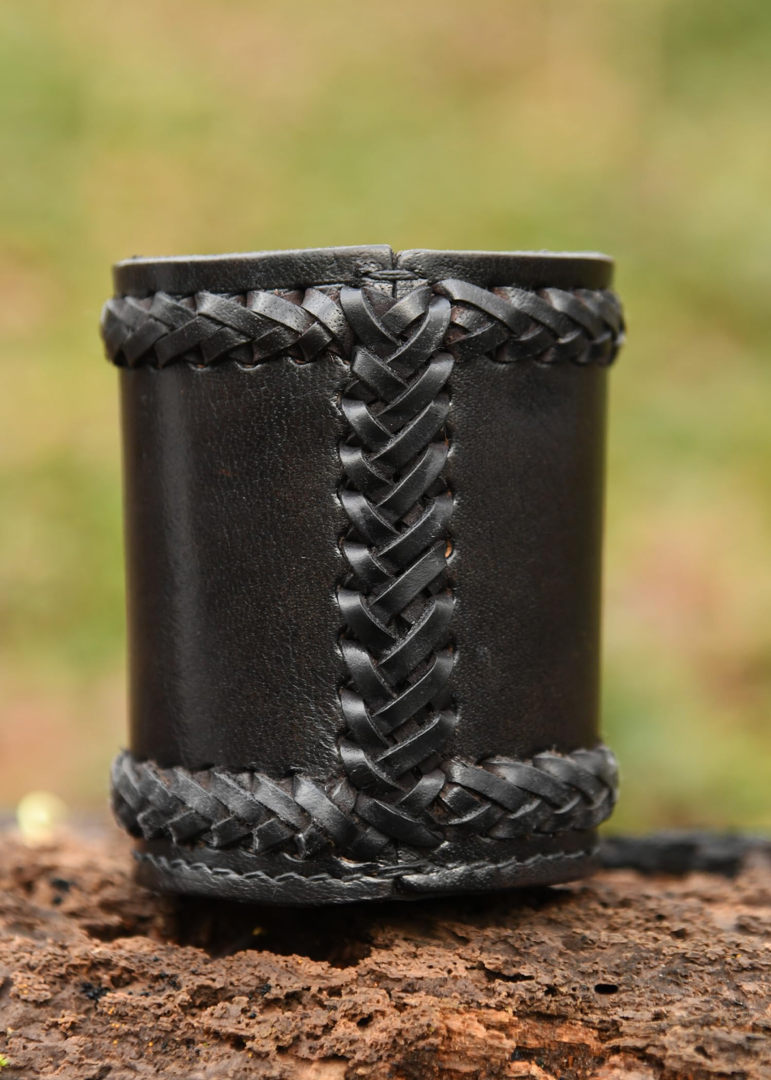 Ulfberth Viking Dice Cup – Genuine Leather with Embossed Thor’s Hammer Motif (Black)